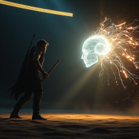 Human and AI facing off in simulation arena